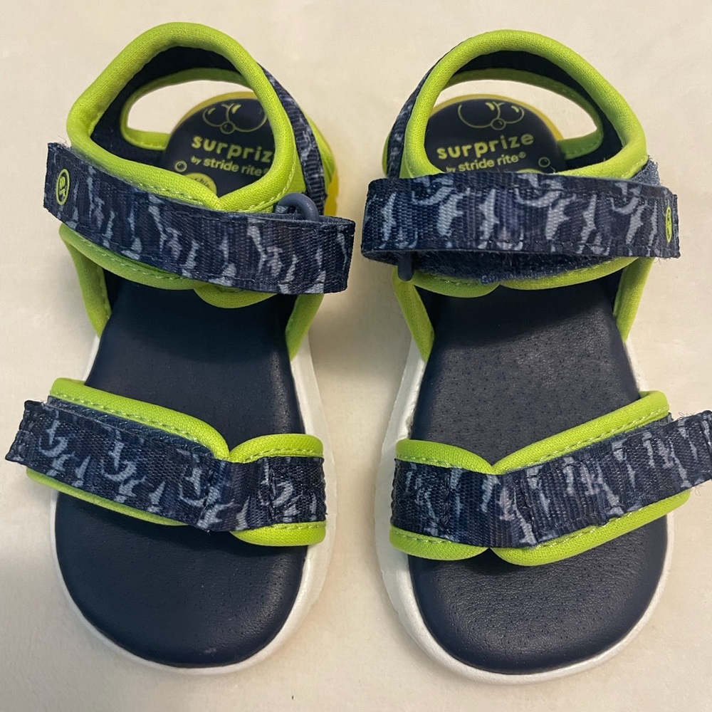 Stride Rite Navy Blue and Lime Green Kids Sandals